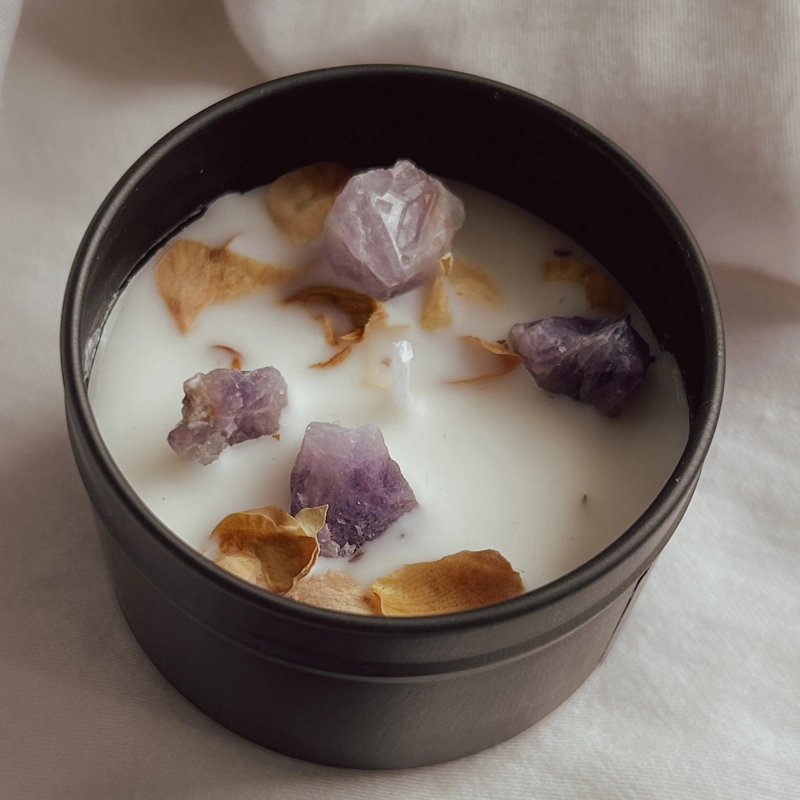 candele naturali con cristalli